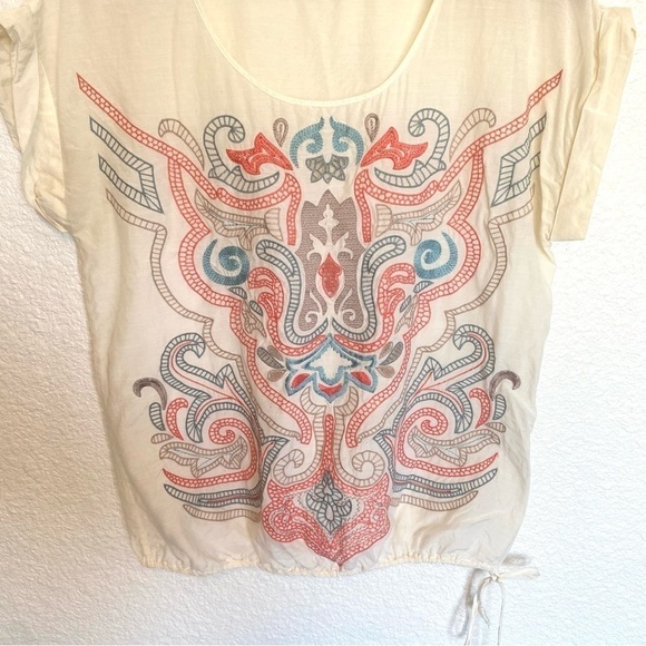 1.2.3 Paris Women's Emboridered Medium Large Silk/Cotton Sheer Blouse Boho - Picture 3 of 11